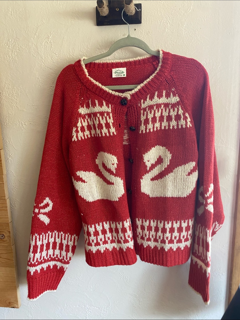 Red Swan Knit Button-Front Cardigan Sweater - Women's
